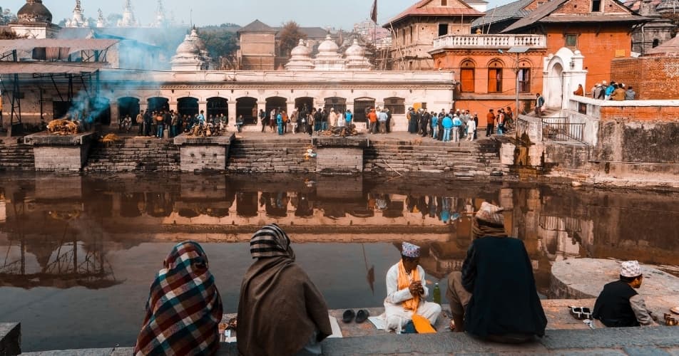 Spirituality in Nepal, the Shiva temple and ghats at Pashupatinath