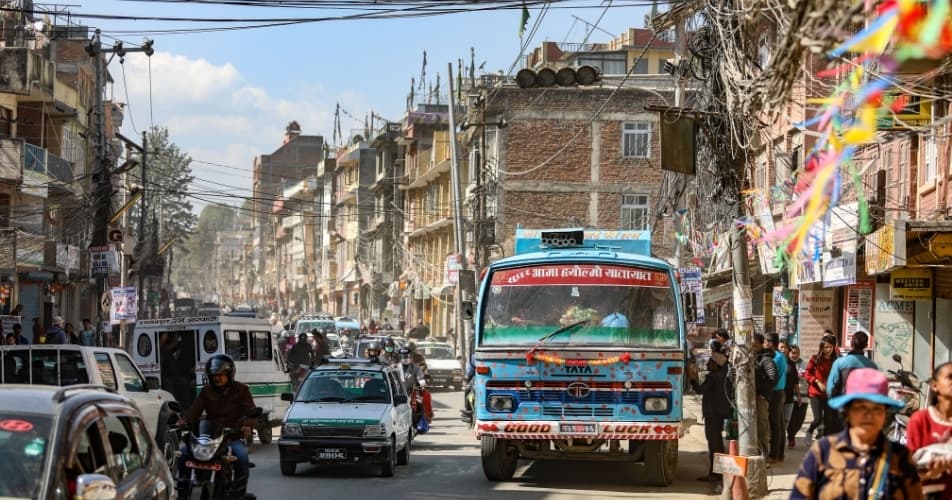 Crowded streets in Kathmandu, travelling goes slow in Kathmandu